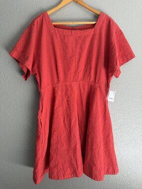 Free People Coral Red Button Front Mini Dress Boho Fit Flare
